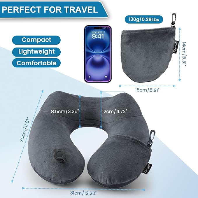 Keemall Inflatable Travel Pillows for Airplanes, Easy Blow Up Inflatable Travel Neck Pillows for Air Travel Sleeping Long Flight, Comfort Travel Air Pillows for Car Train Office Nap Camping