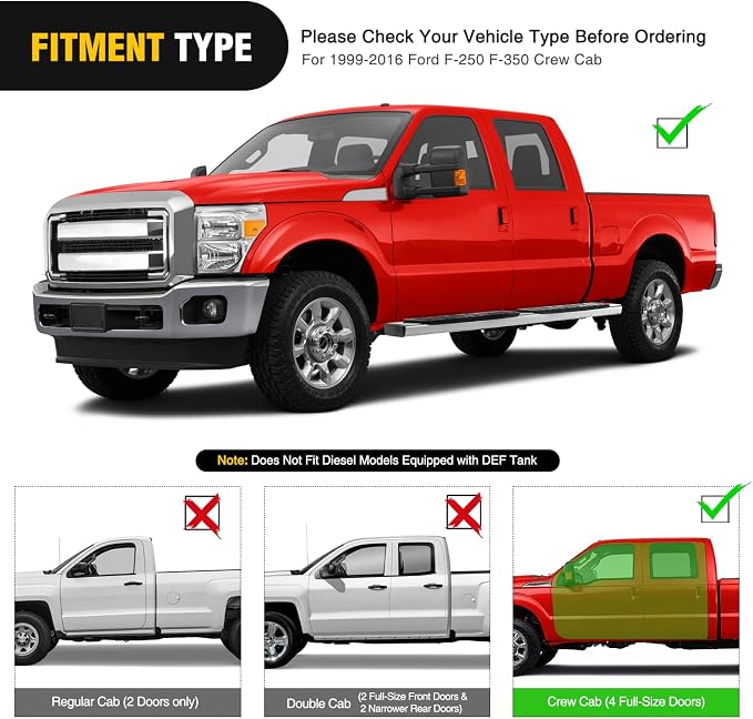 Nilight Running Boards for 1999 2000 2001 2002 2003 2004 2005 2006 2007 2008 2009 2010 2011 2012 2013 2014 2015 2016 Ford F-250 F-350 Crew Cab 4 Full Size Doors 6 Inch Bolt-on Step Nerf Bars Silver