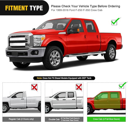 Nilight Running Boards for 1999 2000 2001 2002 2003 2004 2005 2006 2007 2008 2009 2010 2011 2012 2013 2014 2015 2016 Ford F-250 F-350 Crew Cab 4 Full Size Doors 6 Inch Bolt-on Step Nerf Bars Silver