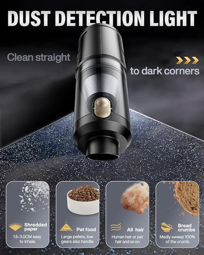 Handheld Vacuum Cleaner 21000Pa Suction with Brushless Motor, 4-in-1 Portable Mini Car Vacuum with 2 Suction Modes, Cordless Vacuum with LED Light, Type-C Charge for Car, Office Desk, Keyboards