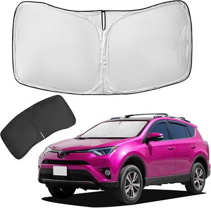 for Toyota RAV4 2019-2024 2025 2026 Sun Shade Sunshade Windshield Cover 4-Layers Front Window Shade for RAV-4 RAV 4 Custom Fit Sun Visor - 240T Retractable Shade Blocks UV Rays Car Accessories