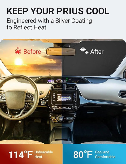 Proadsy 2026 Upgrade Windshield Sun Shade Custom Fit Toyota Prius 2016-2022 (NOT for Prius C or Prius V) 4-Layer Foldable Front Sunshade Protector Sun Visor Blocks UV Rays Keep Car Cooler