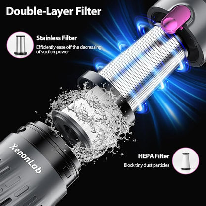Handheld Vacuum Cordless 25000Pa Car Vacuum 3-in-1 Handheld Vacuum, Includes Smart Display and Charging Base Hand Vac Cordless Rechargeable One-Touch Empty for Home/Pet/Car (Violet)