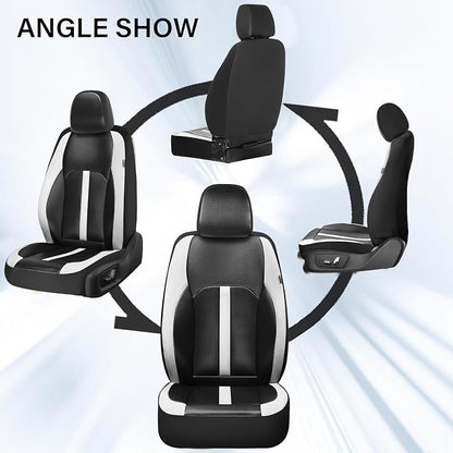 Coverado Leather Car Seat Covers Front Seats & Carbon Fiber, Waterproof and Durable All Weather Protector, Universal Fit for SUV, Pickup Truck, Sedan, Automotive Vehicle Interior, Black&White