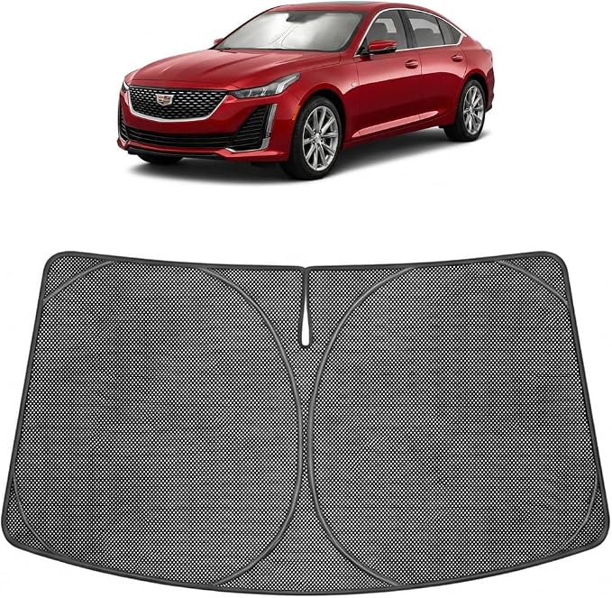Proadsy Windshield Sun Shade Custom Fit Cadillac CT5 2020-2026 Ice Crystal Black Front Window Sunshade UV and Heat Blocker Foldable Visor Keeps Car Cooler for Summer Parking and Daily Use