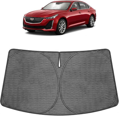 Proadsy Windshield Sun Shade Custom Fit Cadillac CT5 2020-2026 Ice Crystal Black Front Window Sunshade UV and Heat Blocker Foldable Visor Keeps Car Cooler for Summer Parking and Daily Use