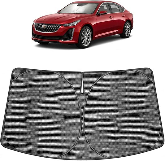 Proadsy Windshield Sun Shade Custom Fit Cadillac CT5 2020-2026 Ice Crystal Black Front Window Sunshade UV and Heat Blocker Foldable Visor Keeps Car Cooler for Summer Parking and Daily Use
