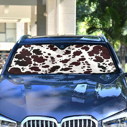 Windshield Sun Shade Cow Print Brown Farm Ram Front Window Block UV Shades Visor Reflective Retractable for Car SUV Trucks
