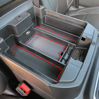 Center Console Organizer Compatible with 2020-2023 Silverado/Sierra 2500/3500HD/ 2019-2022 Chevy Silverado 1500 / GMC Sierra 1500 Accessories - Full-Coverage Insert Tray, ABS material,Red