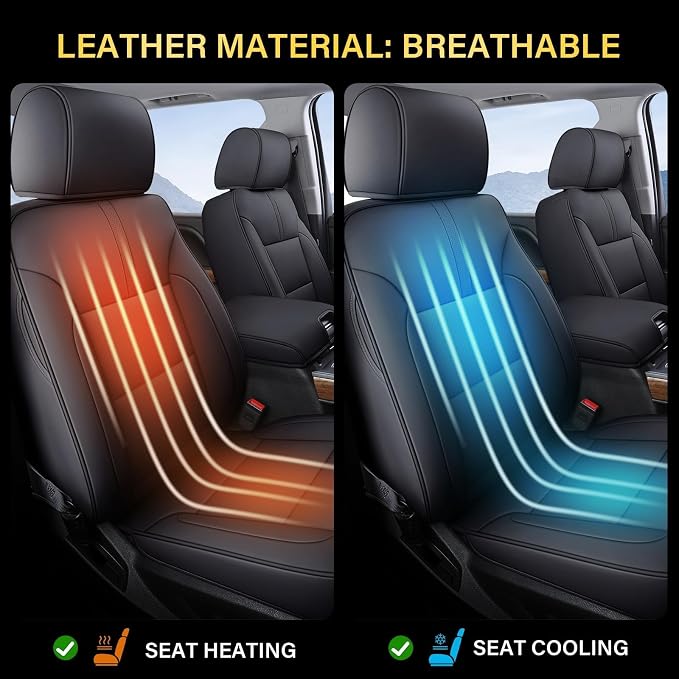 Coverado Full Set Seat Covers Faux Leather(Black) Easy Install,Waterproof, Custom Fit Chevy Silverado/GMC Sierra (2007-2013/2019-2025 1500; 2020-2025 2500HD/3500HD) Crew/Double/Extended Cab