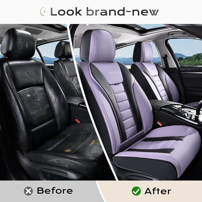 Coverado Car Seat Covers, Front Covers for Cars, Car Seat Cover Front Seats, Automotive Seat Cover, Waterproof, Leather Car Seat Cushion, Universal Interior Covers Seat Protectors for Most Cars