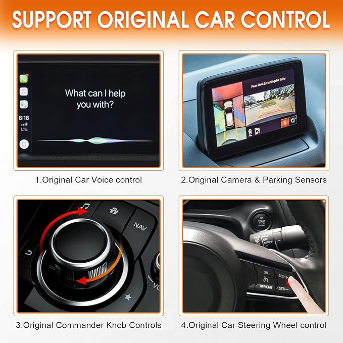 Carplay Adapter Auto Retrofit Kit Compatible with Mazda 2/3/6/CX3/CX5/CX9/MX5/FIAT 124 2014-2021 Carplay Adapter Interface Port Fits MZD Connect System TK78-66-9U0C 00008FZ34