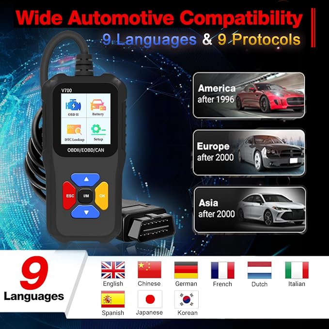 Professional OBD2 Scanner Elite Edition - Car Diagnostic Tool for All OBD2 Vehicles, Reads/Clears Check Engine Light Codes, DTC Search, Live Data, Compatible with EOBD, CAN & OBDII Protocols
