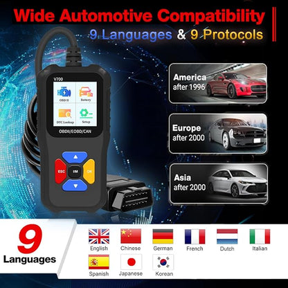 Professional OBD2 Scanner Elite Edition - Car Diagnostic Tool for All OBD2 Vehicles, Reads/Clears Check Engine Light Codes, DTC Search, Live Data, Compatible with EOBD, CAN & OBDII Protocols