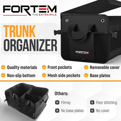FORTEM Trunk Organizer For SUV Car Organizer and Storage, Collapsible Multi-Compartment Storage Bag Car Accessories for Women Men, 1680D Oxford, Non Slip Bottom, Adjustable Straps, Soft Cover (65L)