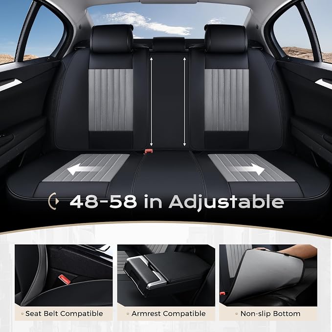 Coverado Car Seat Covers Full Set, Seat Covers for Cars, Car Seat Cover, Car Seat Protector, Leather Car Seat Cushion, Waterproof Car Seat Covers Front Seats and Back Fit for Most Cars(Black&Gray)