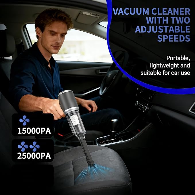 2 in 1 Handheld Car Vacuum Portable Cordless, 2 Speed Handheld Vacuum 25000PA High Power Air Blower & Pump & Air Duster, Mini Hand Held Vacuum Rechargeable for Home, Car, Office, Pet Hair