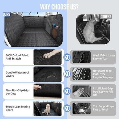 PROZAR Dog Car Seat Cover for Back Seat, Hard Bottom Back Seat Extender, Pet Cover for Dogs - Supports 400lbs, Back Seat Pet Cover, Dog Hammock for Full-Size Trucks/SUVs, 60in -Black