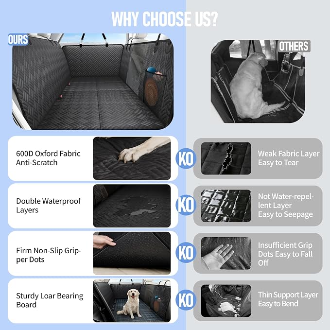 PROZAR Dog Car Seat Cover for Back Seat, Hard Bottom Back Seat Extender, Pet Cover for Dogs - Supports 400lbs, Waterproof Heavy Duty Scratch Dog Hammock for Midsize SUVs & Trucks, 56in -Black