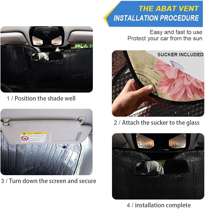 Vintage Shabby Chic Pink Rose Floral Car Windshield Sunshade,Foldable Car Sun Shade for Front Windshield Sunshades Protector Blocks UV Rays Sun Visor Protect and Cool Your Vehicle Interior