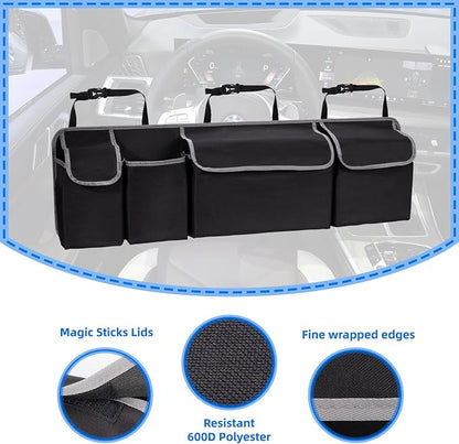 Trunk Organizer - Car Organizer, Foldable Trunk organizer for SUV/MPV/Truck, Collapsible Car Storage Bag with 4 Pockets, Black, 40.16"×11.02"