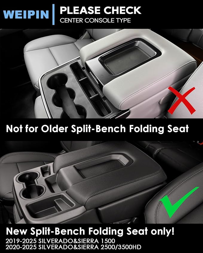 Silverado Sierra Center Console Organizer - Compatible with 2019-2026 Chevy Silverado/GMC Sierra 1500 - 2020-2026 Chevrolet Silverado/ Sierra 2500HD 3500HD - (Split-Bench Folding Seat) - 2 Pack Black