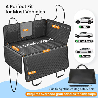 REEVAA 2.0 Hard Bottom Back Seat Extender for Heavy-Duty Dogs, Dog Car Seat Cover with Cushion Sponge, Waterproof Dog Hammock with Mesh Window for Car, Universal Fits for SUV/Small Truck, L, Black