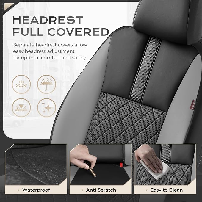Coverado Car Seat Covers Front Pair, Automotive Leather Seat Covers for Car，Universal Fit Front Back Seat Cover, Non-Slip Waterproof Breathable Car Seat Protector