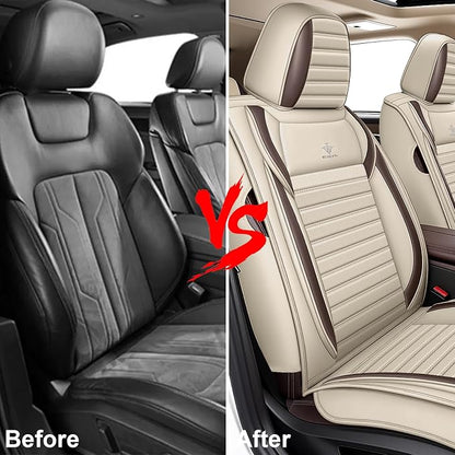 Seat Covers Full Set Fit for Nissan Rogue 2015-2026, Breathable and Comfortable Leather Car Seat Cover, Standard Waterproof Cushion Cover Auto Interior Accessories (Beige Brown)