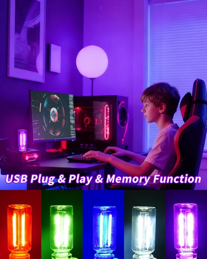 USB Light Touch Dimmable Retro USB Led Lights for Car,Mini USB Light Bulb Ambient Lighting for Car Bedroom Party Christmas Hallway Camping,Purple 2Pack