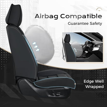 Coverado Car Seat Covers Full Set, Seat Covers for Cars, Front Seat Covers and Back Seat Cover Waterproof Leather Automotive Seat Cover, Universal Car Interior Protectors Cushion for Most Cars Black