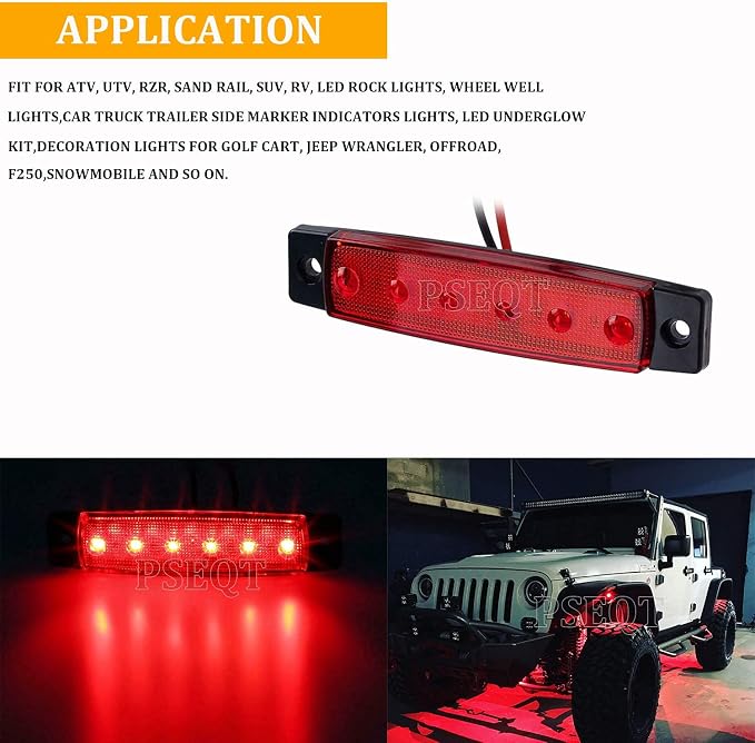 PSEQT 10 Pcs LED Rock Strip Lights Car Underglow Wheel Fender Well Lighting Kits Waterproof for Golf Cart Wrangler Offroad Truck RV UTV ATV Snowmobile (Red)