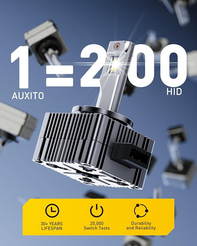 AUXITO D3S Bulbs, 30000LM 6500K Cool White, Direct Replacement D3S/D3R Light Bulbs with Cooling Fan, Plug and Play CANbus Ready No Flicker, Pack of 2