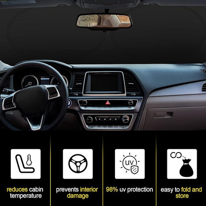 Windshield Sun Shade Foldable Car Front Window Covers for Car Accessories Sun Heat UV Rays Visor Protector Protection for Universal Cars SUV Truck (Solid Black)