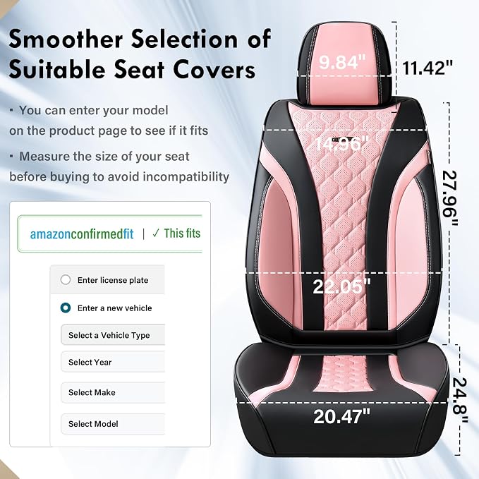 Coverado Seat Covers, Car Seat Covers Front Seats, Perforated Diamond Leather Car Seat Cover, Waterproof Car Seat Cover, 2 Pack Car Seat Protector Front Seat Cover Universal Fit Most Car, Black&Pink