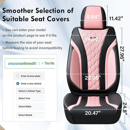 Coverado Seat Covers, Car Seat Covers Front Seats, Perforated Diamond Leather Car Seat Cover, Waterproof Car Seat Cover, 2 Pack Car Seat Protector Front Seat Cover Universal Fit Most Car, Black&Pink
