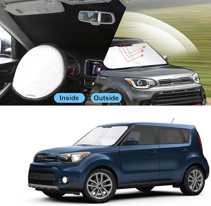 TINGLU Sun Shade for Kia Soul Base 2014-2019 Accessories Windshield Sun Shade Window Shade UV Rays Protection Sun Visor Cover with Steering Wheel Sunshade Storage Bag