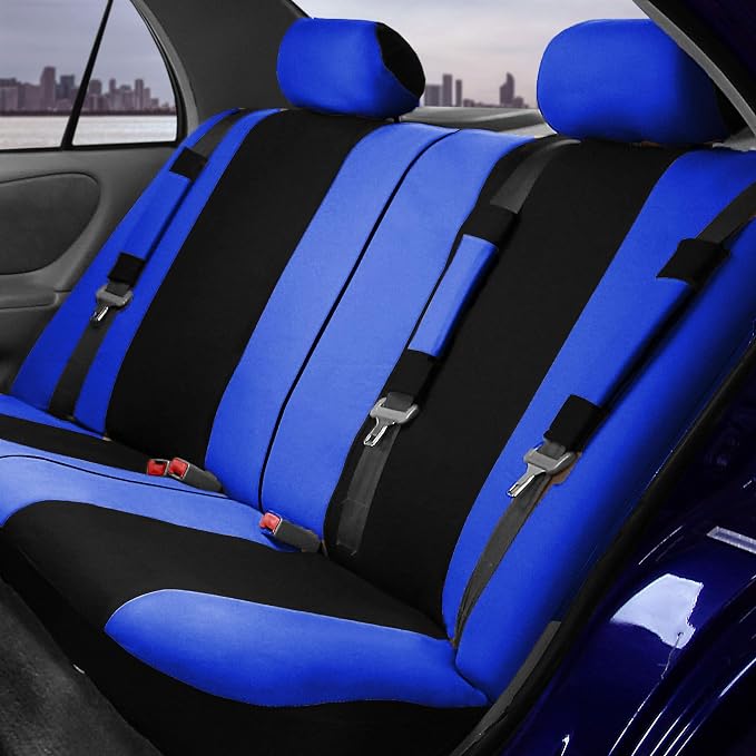 FH Group Automotive Seat Covers Light & Breezy Flat Cloth Full Set - Universal Car, Truck, SUV, or Van (Blue/Black) FB030115