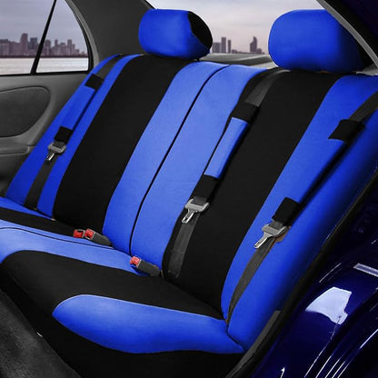 FH Group Automotive Seat Covers Light & Breezy Flat Cloth Full Set - Universal Car, Truck, SUV, or Van (Blue/Black) FB030115