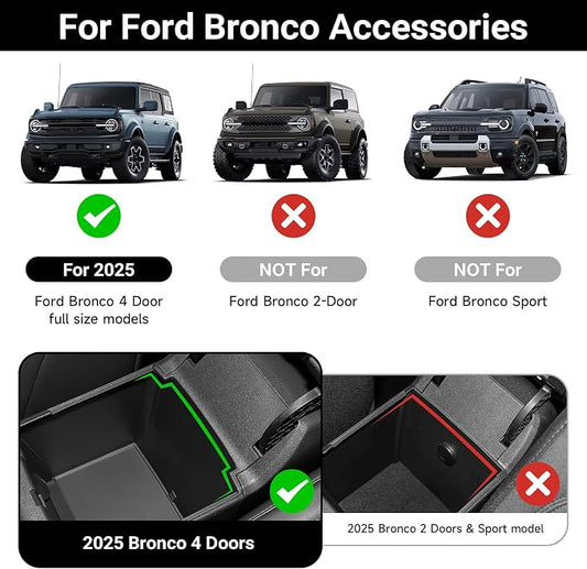 5PCS Center Console Tray for 2025 2026 Ford Bronco Accessaries 4 Door Full Size 2025 Bronco Front Rear Door Handle Pocket Storage Box ABS Material(Not Applicable Sport Models)