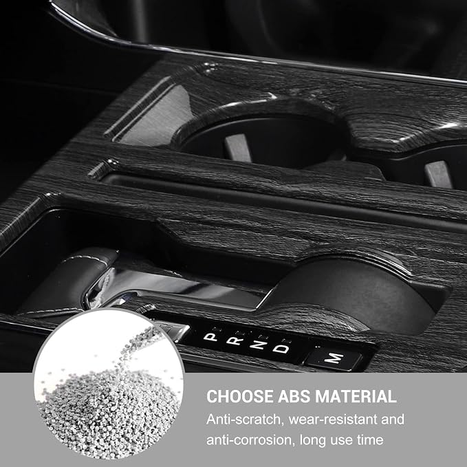 Jimen Compatible with Ford F150 2021-2025, Center Console Gear Shift Panel Trim Cover (Black Wood Grain)