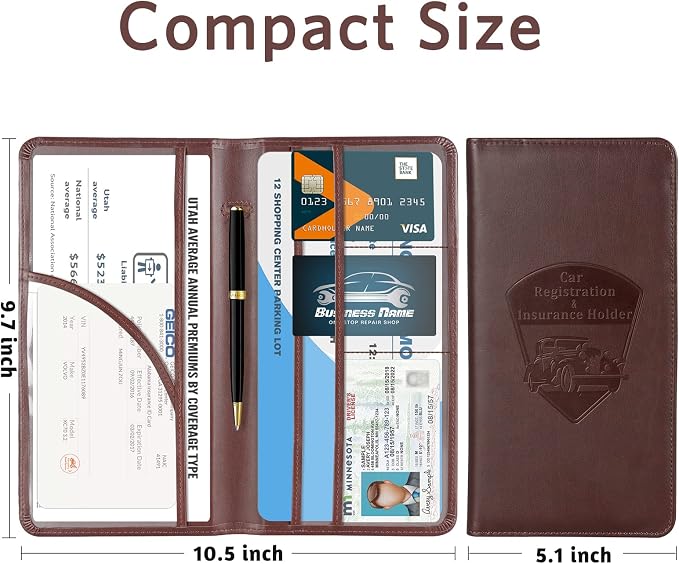 CoBak Premium Faux Leather Car Document Holder with Magnetic Closure and 6 Compartments