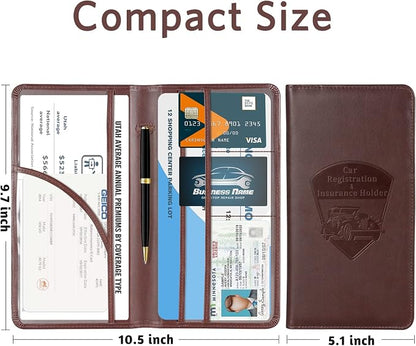 CoBak Premium Faux Leather Car Document Holder with Magnetic Closure and 6 Compartments