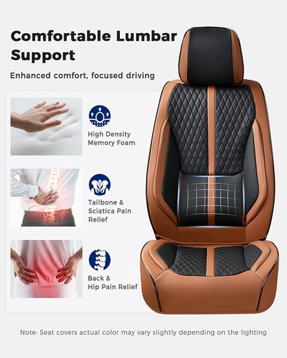 Huidasource Front Seat Covers, Luxury Nappa Leather Driver Seat Cover with Airbag, Lumbar Support, Cooling＆Heating, Seatbelt Buckles, Front Seat Cover Universal Fit for Most Cars SUV Trucks, Brown