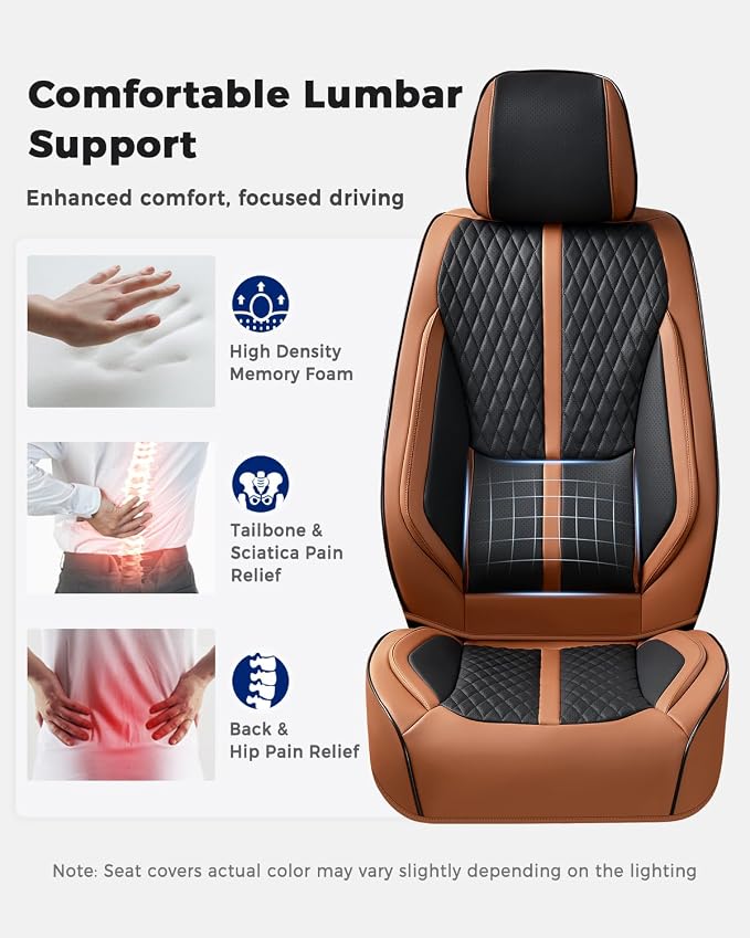 Huidasource Seat Covers, Luxury Nappa Leather Car Seat Covers Full Set with Velcro Adjustable, Airbag, Lumbar Support, Cooling＆Heating, Brown Car Seat Cover Fit for Most Cars SUV Trucks, Brown＆Black