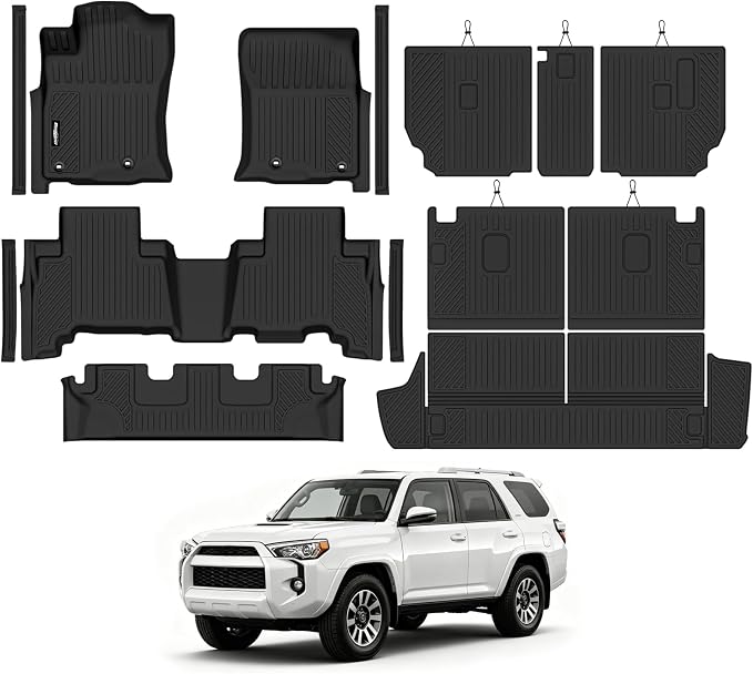 Floor Mats for Toyota 4Runner 7 Seats 2013-2024, Trunk Mat and Backrest Mat & Door Sill Guard All Weather TPE Protector for Toyota 4Runner Accessories