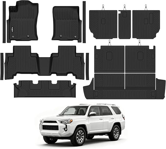 Floor Mats for Toyota 4Runner 7 Seats 2013-2024, Trunk Mat and Backrest Mat & Door Sill Guard All Weather TPE Protector for Toyota 4Runner Accessories
