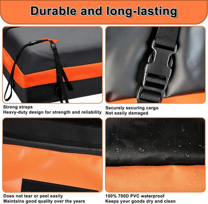 15 Cubic Feet Rooftop Cargo Carrier - Heavy Duty Waterproof Car Roof Bag for All Vehicles with or Without Rack, Includes Anti-Slip Mat, 6 Door Hooks & Luggage Lock