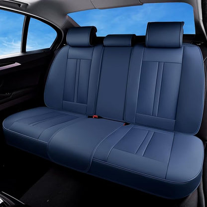 Huidasource Blue Back Seat Cover Luxury Nappa Leather, Rear Seat Cover with Velcro Adjustable, Ventilation Holes, Child Safety Seats, Back Seat Car Cover Universal Fit for Most Cars SUV Trucks, Blue
