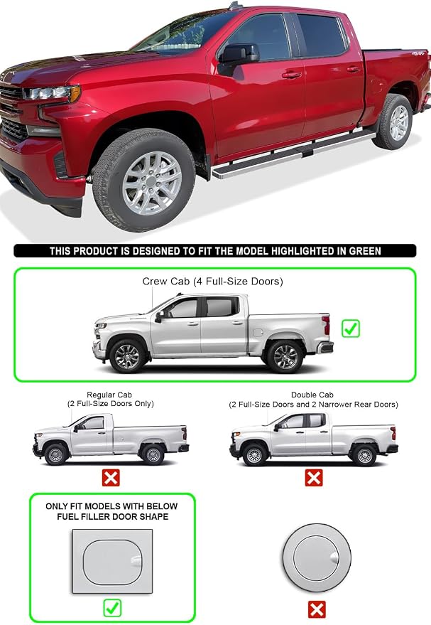APS (Silver 6in Wheel to Wheel 304 Stainless Steel) Compatible with Chevy Silverado GMC Sierra 1500 2019-2026 Crew Cab 5.5ft Bed & 2500 HD 3500 HD 2020-2026 (Silverado 1500 LTD Sierra 1500 LD 2022)